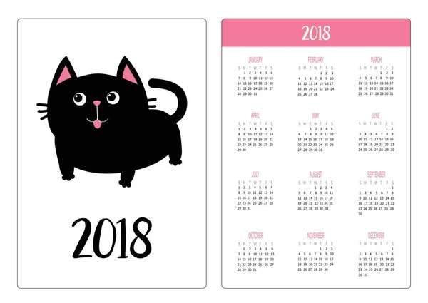 Ημερολόγιο Τσέπης 2018 Χρονιά Γάτα Εικονογράφηση Διάνυσμα — Διανυσματικό Αρχείο