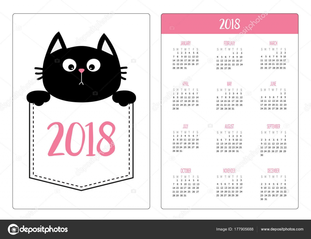 Calendrier Avec Tête De Chat Noir Image Vectorielle