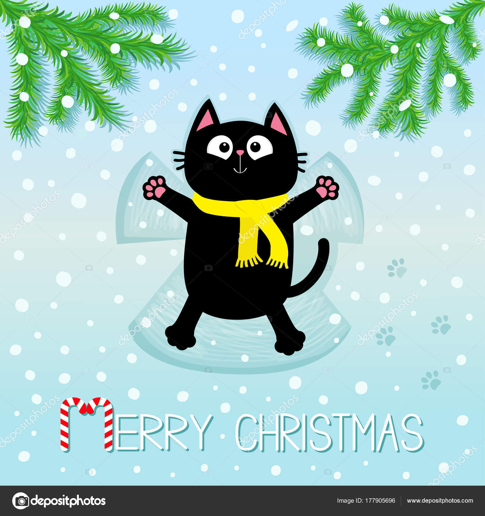 Cat making snow angel Black cat Making snow angel — Stock Vector