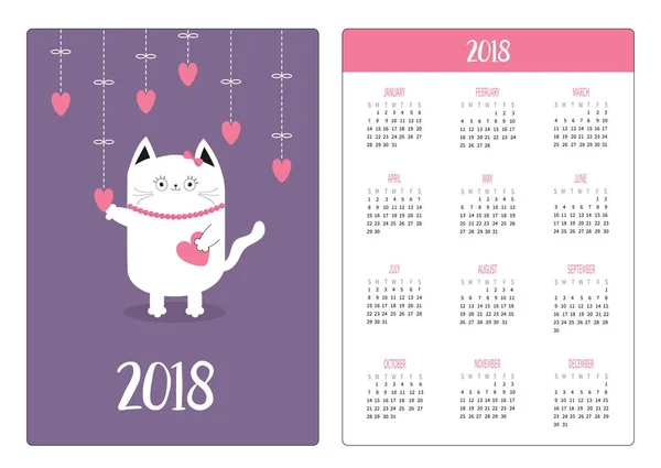 Calendrier de poche 2018 année — Image vectorielle