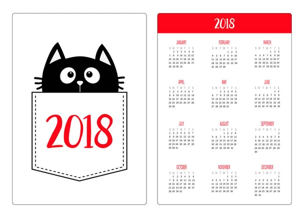 Кишеньковий календар 2018 рік — стоковий вектор