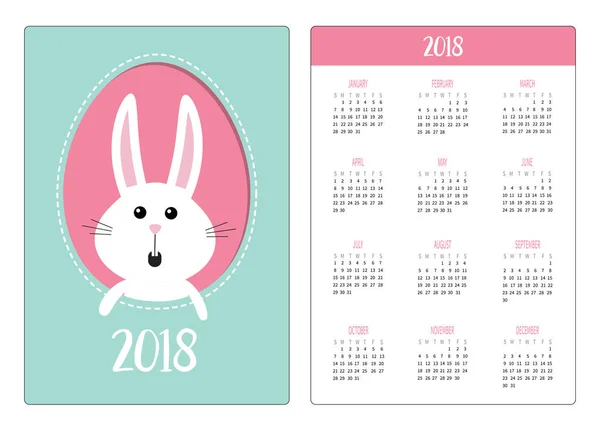 Кишеньковий Календар 2018 Року Тиждень Починається Неділя Великоднем Кролячий Зайчик — стоковий вектор