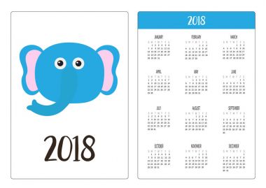 vektör çizim tasarım cep takvim komik fil kafa ile 2018 yıl