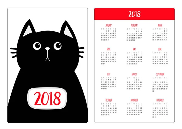 Векторні Ілюстрації Дизайн Кишенькового Календарика 2018 Році Чорний Кіт Тіла — стоковий вектор