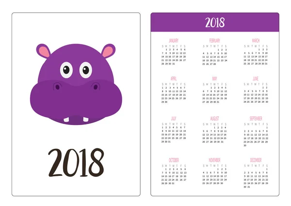 Illustration Vectorielle Design Calendrier Poche 2018 Année Avec Tête Face — Image vectorielle