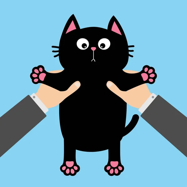 Menselijke Zakenman Hand Bedrijf Zwarte Kat Funny Face Paw Print — Stockvector