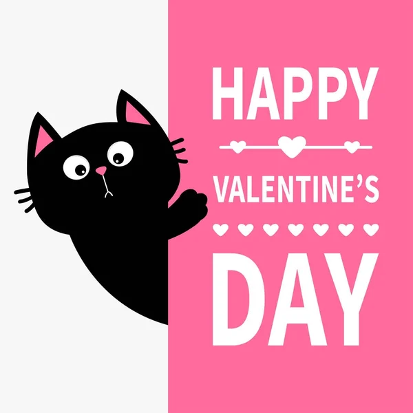 Funny Black Cat Big Pink Signboard Happy Valentines Day Card — Stock Vector