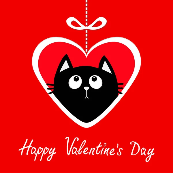 Bonne Carte Saint Valentin Avec Chat Noir Levant Les Yeux — Image vectorielle