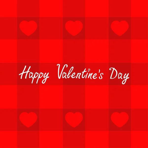 Happy Valentines Day Card Red Checkered Pattern Hearts — Stock Vector