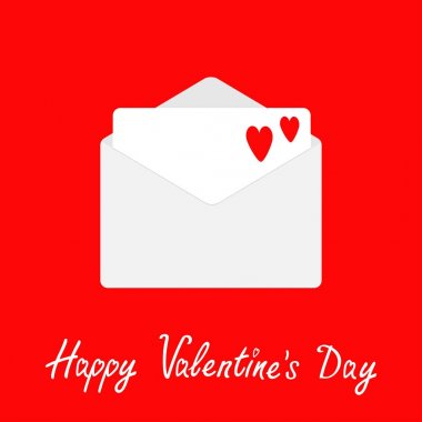 Zarf ile mektup ve kırmızı kalpler. Mutlu Sevgililer günü kartı kırmızı