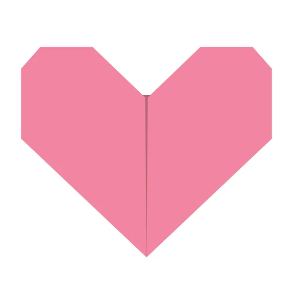 Ícone Coração Papel Origami Rosa Fundo Branco Ilustração Vetorial — Vetor de Stock
