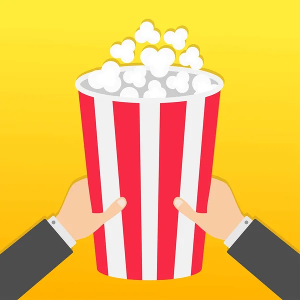 Zwei Hände Mit Großer Popcornbox Vektorillustration — Stockvektor