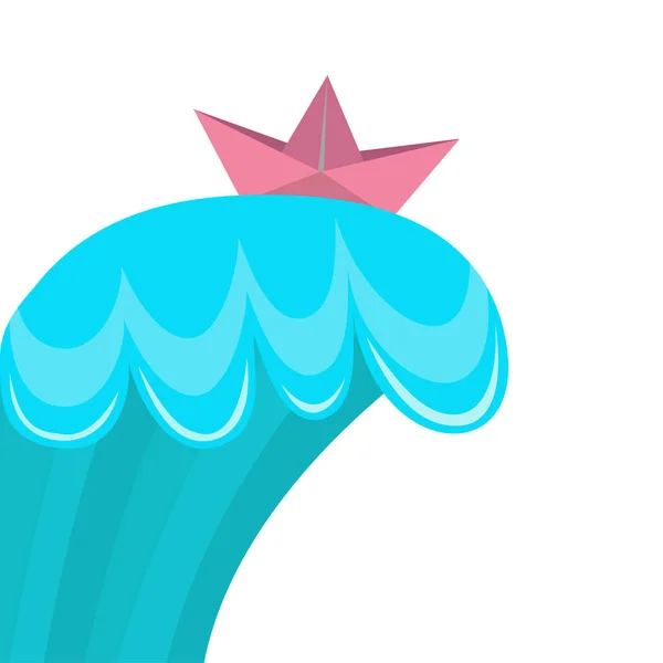 Бумажная Лодка Оригами Плавает Океанской Волне Вода Серфинга Искушает Векторная — стоковый вектор