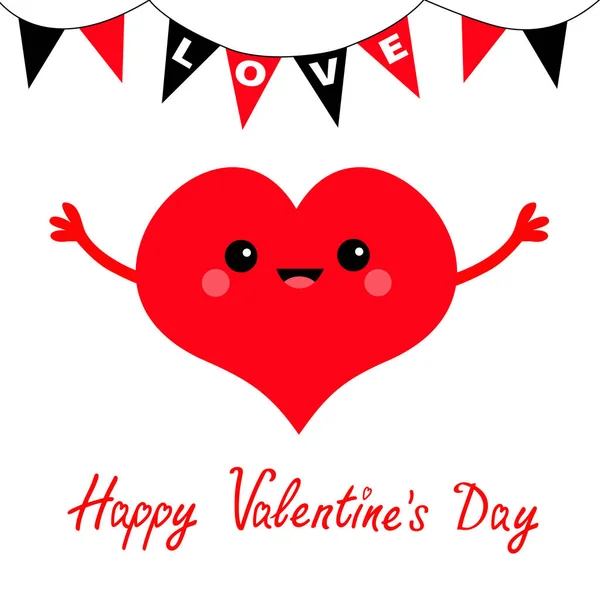 Happy Valentines Day Card Coeur Rouge Avec Les Mains Air — Image vectorielle