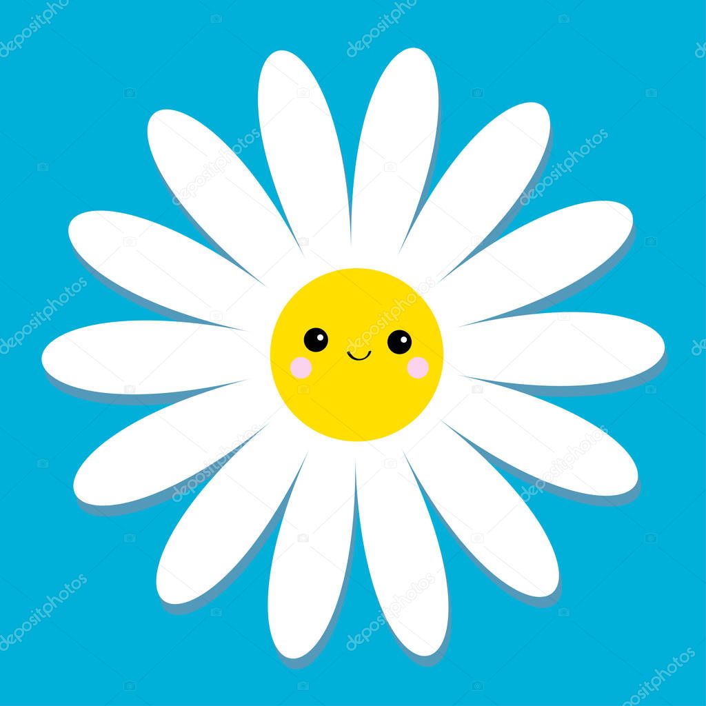 Margarita blanca con cara sonriente, ilustración vectorial 2023