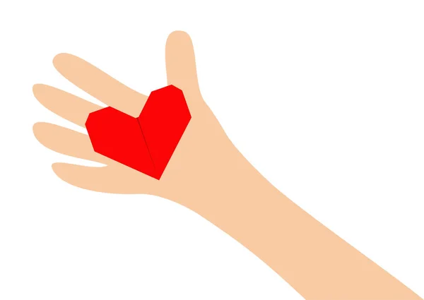 Mão Segurando Coração Origami Vermelho Ilustração Vetorial — Vetor de Stock