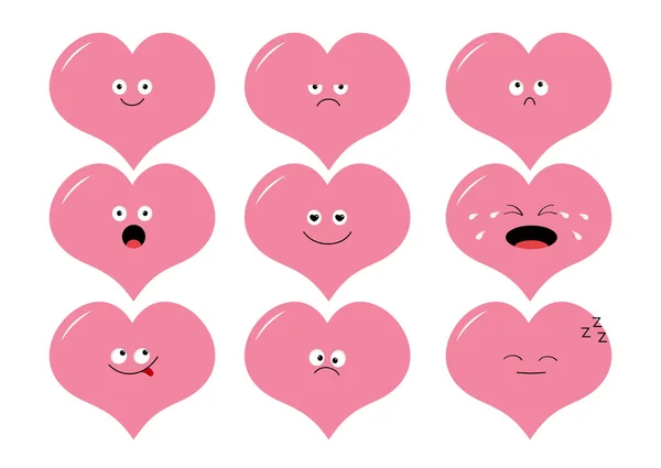 Söt Hjärta Form Emoji Set Rolig Kawaii Seriefigurer Emotion Samling — Stock vektor