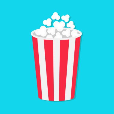 Renkli kağıt bardak, mavi arka plan üzerinde vektör çizim içinde patlamış mısır 