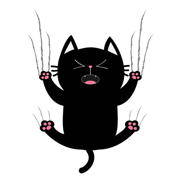 有猫爪和黑猫划痕的卡片 白色背景上的矢量插图 — 图库矢量图片