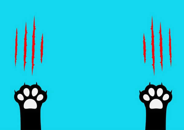 Kratzer Des Schwarzen Katzenkrallen Symbols Vektorabbildung Auf Blauem Hintergrund — Stockvektor