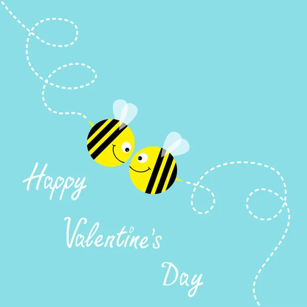 Цветные Летающие Пчелы Иконка Дня Святого Валентина Векторная Иллюстрация Синем — стоковый вектор