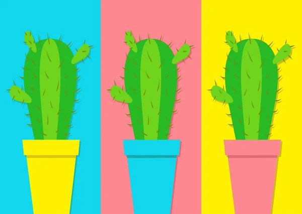 Cactussen Bloempotten Een Kleurrijke Achtergrond Vectorillustratie — Stockvector