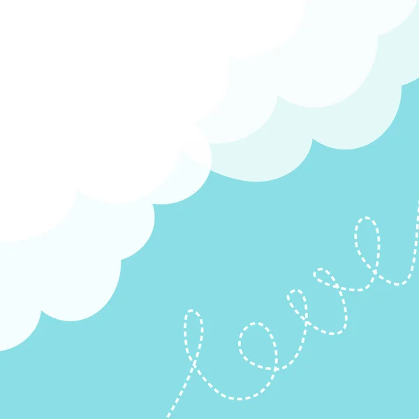 卡通蓬松的云彩在角落在蓝色天空用词爱 — 图库矢量图片