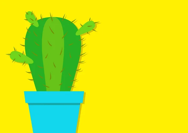 Kaktus Dalam Pot Bunga Latar Belakang Kuning Ilustrasi Vektor - Stok Vektor