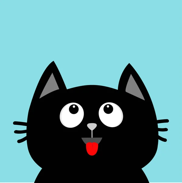 Karta Roztomilé Kreslené Postavičky Černá Kočka Hlavy Vzhlédl Ukazuje Červený — Stockový vektor