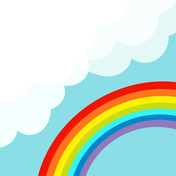 Cartoon Regenbogen Mit Flauschigen Wolken Der Ecke Blauen Himmel Vektor — Stockvektor