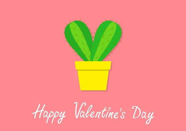 サボテンの形をした植木鉢 ベクトル イラストで心幸せなバレンタインデーのグリーティング カード — ストックベクタ