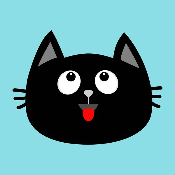見上げると赤い舌 ベクトル図を示す黒い猫頭のかわいい漫画のキャラクター カード — ストックベクタ