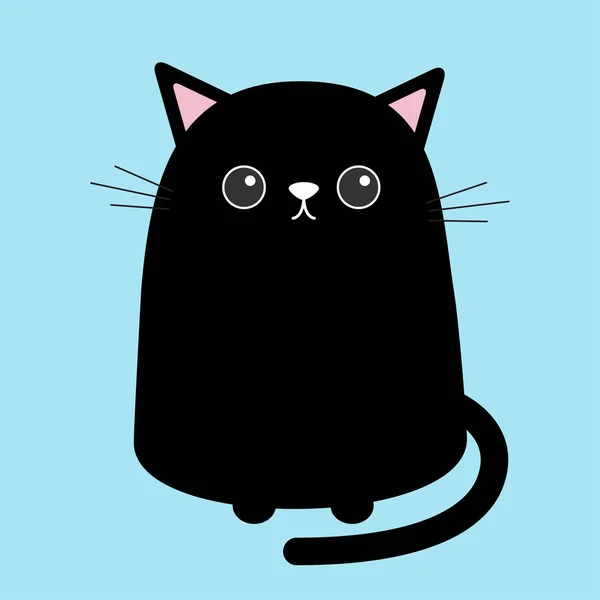 Zwarte Schattige Kat Vergadering Kitten Blauwe Achtergrond Geïsoleerd Vectorillustratie — Stockvector