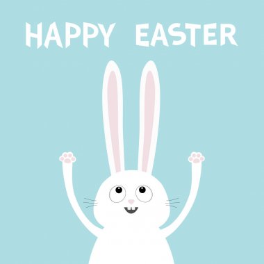 Mutlu paskalyalar. Beyaz tavşan yukarıya bakıyor. Vektör çizim 