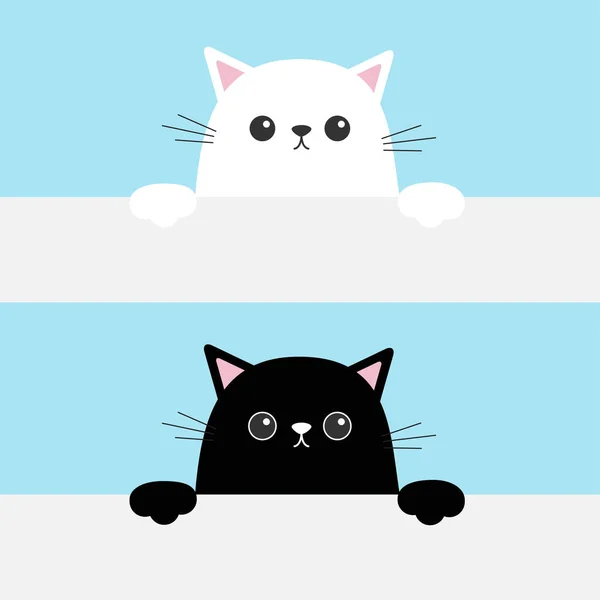 Black White Funny Cats Hanging Paper Board Template Vector Illustration — Stock Vector