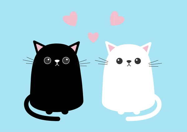 Preto Branco Gatos Bonitos Sentados Ilustração Vetorial —  Vetores de Stock