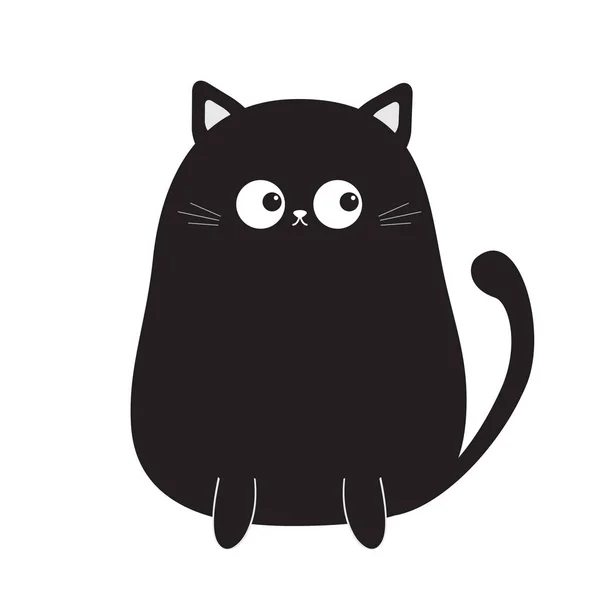 Gattino Nero Carino Seduto Guardando Sulla Coda Illustrazione Vettoriale — Vettoriale Stock