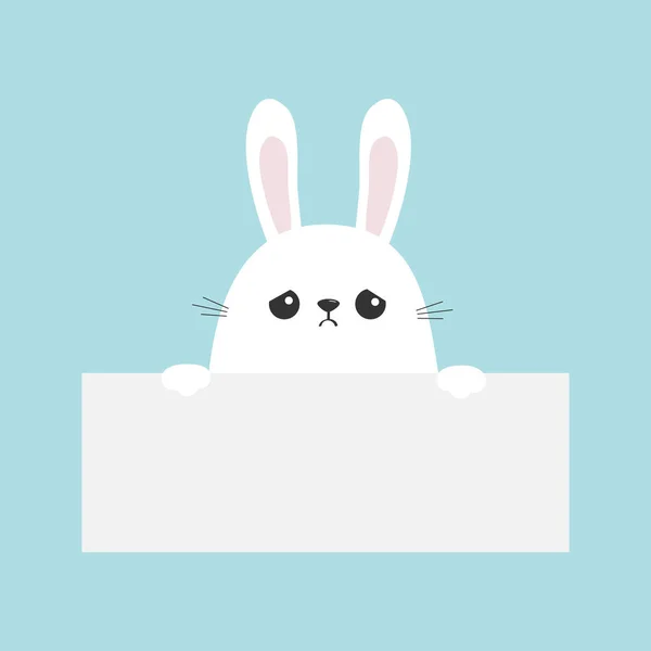 White Sad Bunny Rabbit Hanging Empty Paper Board Template Vector — Stock Vector
