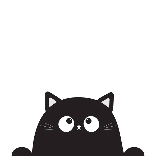 Black Cute Sitting Cat Kitten Face Head Looking Paw Print — Stock Vector