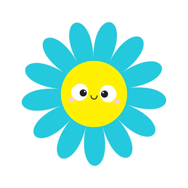 Blaue Gänseblümchen Kamille Mit Lächelndem Gesicht Niedliche Blumenpflanzensammlung Liebe Karte — Stockvektor