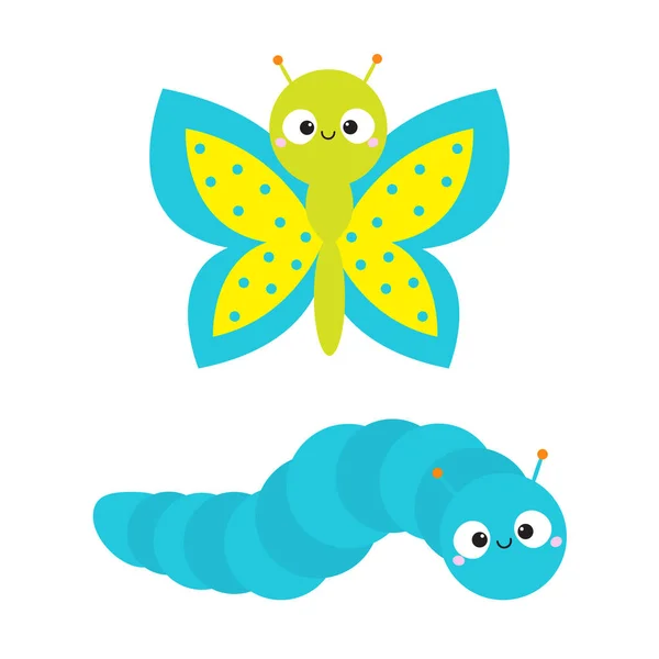 Personnages Drôles Dessins Animés Chenilles Papillons Icônes Vecteur Illustration — Image vectorielle