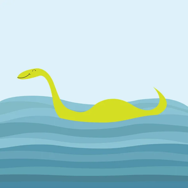 Loch Ness Nessy Fictional Creature Swimming Waves Vector Illustration — Stock Vector
