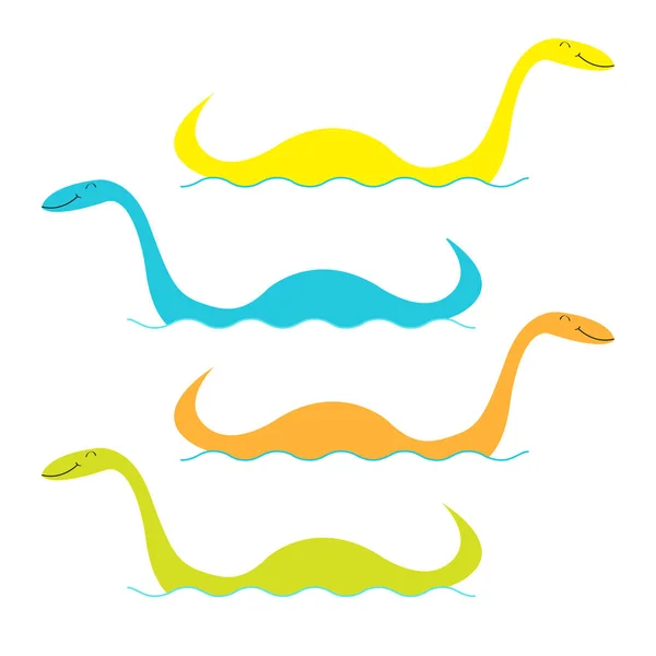 Loch Ness Nessy Fictional Creature Set Vector Illustration — Stock Vector
