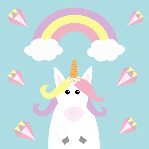 Söta Tecknade Kawaii Baby Karaktär Rolig Unicorn Med Pastell Färg — Stock vektor