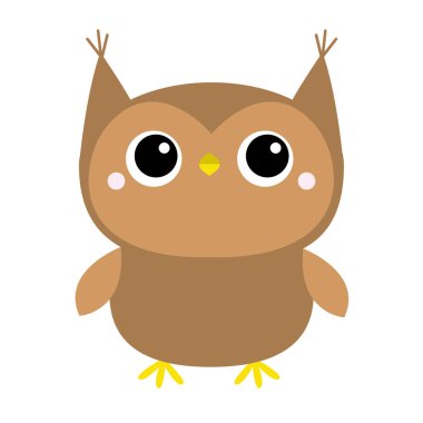 Sevimli baykuş oyuncağı ikonu. Büyük gözler. Tatlı çizgi film kawaii komik bebek karakteri. Beyaz arka plan. İzole edilmiş. Düz tasarım.