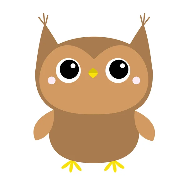 Cute owl toy icon. Big eyes. Cute cartoon kawaii funny baby character. White background. Isolated. Flat design. — Stock Vector