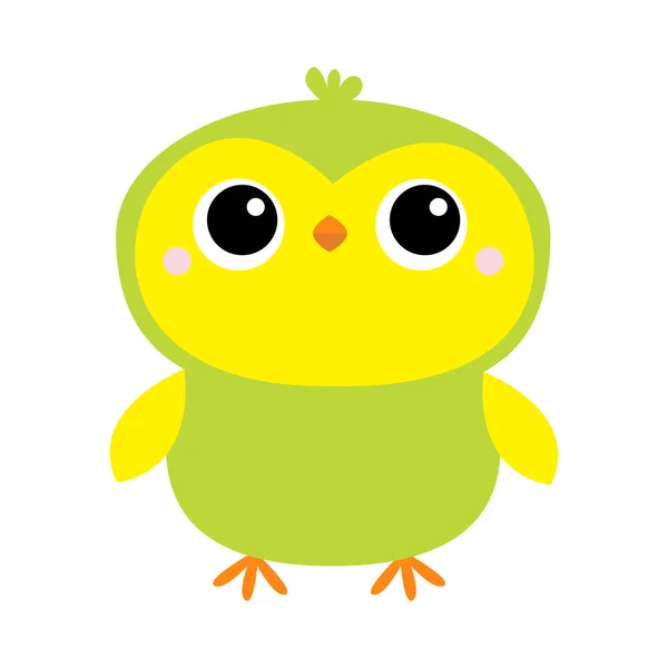 Papageienvogel Spielzeugikone. große Augen. grün-gelb. Lustiges Kawaii-Tier stehend. Kinder drucken. niedliche Cartoon-Babyfigur. Haustiersammlung. flaches Design weißer Hintergrund — Stockvektor