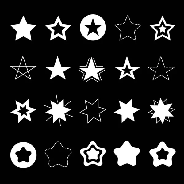 Sparkles Stars semn simbol set. Desen manual imagine doodle. Drăguţă colecţie de forme. Element de decorare de Crăciun. Fundal negru. Design plat . — Vector de stoc