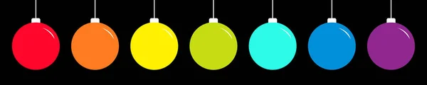 Weihnachtsball-Ikone setzt Linie. Regenbogenfarbe. frohes neues Jahr Zeichen Symbol Christbaumspielzeug. schwarzer Hintergrund. Vereinzelt. flacher Designstil. — Stockvektor