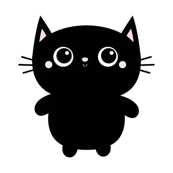 Ícone de brinquedo de gato preto. Olhos grandes. Kitty gatinho de pé. Animal Kawaii engraçado. Impressão infantil. Personagem de desenho animado bonito bebê. Coleção de animais. Projeto plano Fundo branco — Vetor de Stock